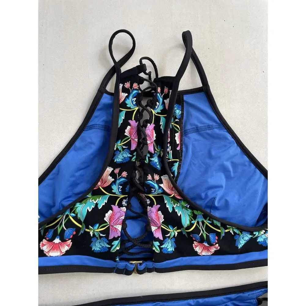 Nanette Lepore Swimsuit Bikini Floral Vixen Swimwear Beach Boho Romantic Goth